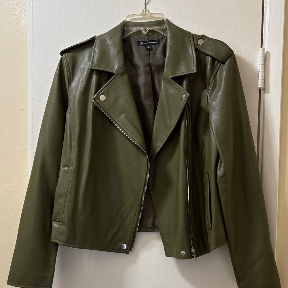 INC Dark Green Faux Leather Jacket